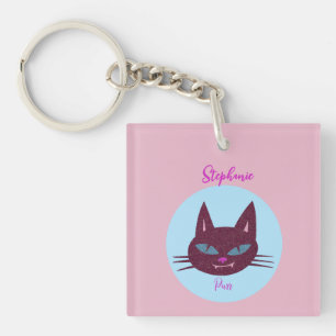 Porte-clés Rétro rose et bleu Purring Kitty
