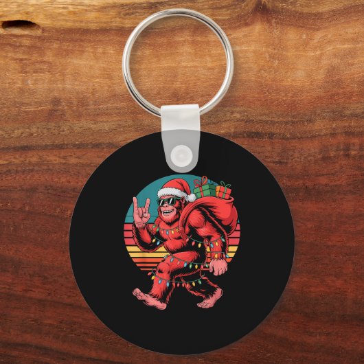 Porte-clés Retro Santa Bigfoot Christmas Funny Sasquatch Xmas (Recto)