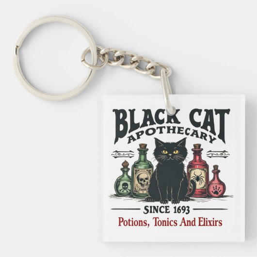 Porte-clés Rétro Scary Chat noir Apothecary Wicca (Devant)