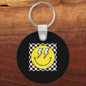 Porte-clés Retro Smile Face Checkered Pattern Preppy Happy Fa (Recto)
