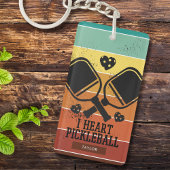 Porte-clés Retro Stripes I Heart Pickleball Nom personnalisé