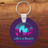 Porte-clés Retro Sunset Surfboard Palm Tree Life's a Beach (Verso)