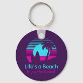 Porte-clés Retro Sunset Surfboard Palm Tree Life's a Beach (Verso)