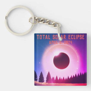 Porte-clés Rétro Total éclipse solaire 8 avril 2024 paysage
