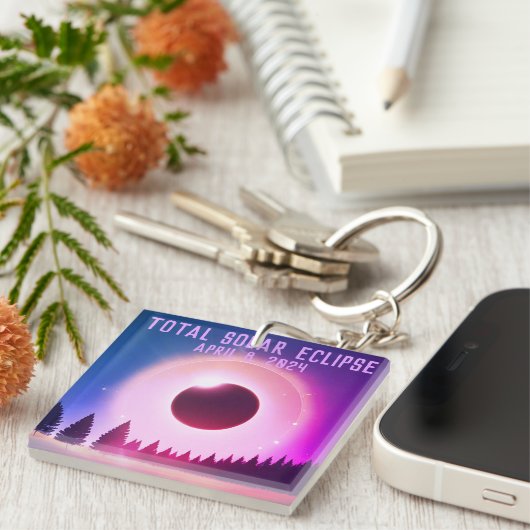 Porte-clés Rétro Total éclipse solaire 8 avril 2024 paysage (Devant Droit)