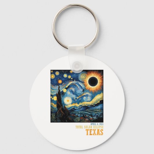 Porte-clés Rétro Total Solaire Eclipse 2024 Texas Pour Hommes (Recto)