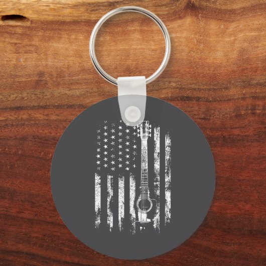 Porte-clés Retro Us Flag Acoustic Guitar Distressed Patriotic (Recto)