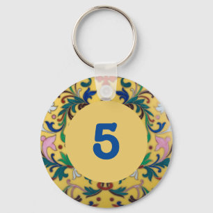 Porte-clés Retro Vintage Jaune Floral Botanique Numéro de cha