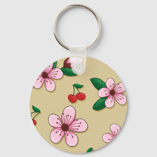 Porte-clés Rétros fleurs de cerisier japonaises Keycain