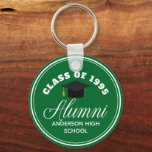 Porte-clés Retrouvailles au lycée des anciens verts Personnal<br><div class="desc">Une fête de réunion de classe personnalisée privilégie le cadeau en vert et blanc pour un lycée,  un collège ou une université. Customisez avec votre nom d'école et la classe de fin d'études sous l'élégante calligraphie pour un grand porte - clé d'anciens élèves personnalisé présent.</div>