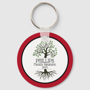 Porte-clés Réunion familiale de l'arbre généalogique rouge fo