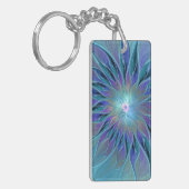 Porte-clés Rêve de fleur abstraite fractale violet bleu (Devant gauche)