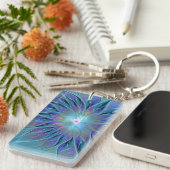 Porte-clés Rêve de fleur abstraite fractale violet bleu (Devant droit)
