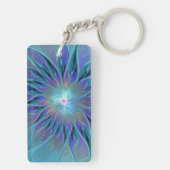 Porte-clés Rêve de fleur abstraite fractale violet bleu (Dos)