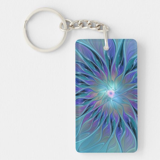 Porte-clés Rêve de fleur abstraite fractale violet bleu (Devant)