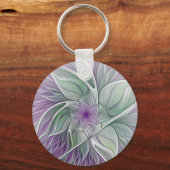 Porte-clés Rêve de fleurs, Abstrait violet vert Fractal Art (Recto)