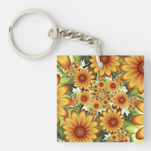 Porte-clés Rêve floral, fleurs modernes abstraites Art fracta