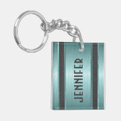 Porte-clés Revêtement métallique Turquoise vert design en alu (Devant gauche)