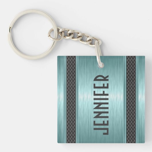 Porte-clés Revêtement métallique Turquoise vert design en alu (Devant)