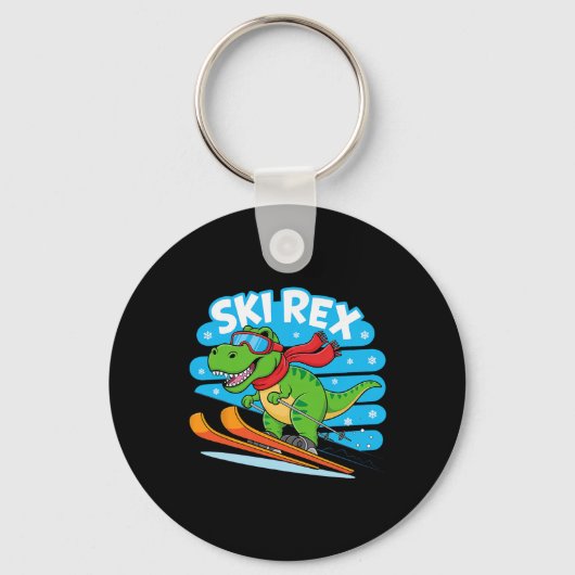 Porte-clés Rex Skiant Drôle De Dinosaure De Ski Design De Spo (Recto)