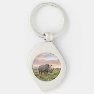 Porte-clés Rhinocéros Solitaire Dans La Savane Au Coucher Du