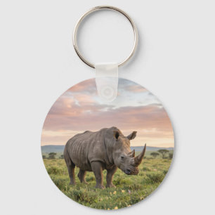Porte-clés Rhinocéros Solitaire Dans La Savane Au Coucher Du