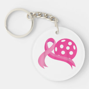 Porte-clés Ribbon Coeur Rose Cute Pickleball Cancer du sein A
