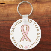 Porte-clés Ribbon rose Cancer du sein Survivant 10 ans (Recto)