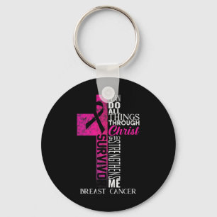 Porte-clés Ribbon rose Cancer du sein Survivant Croix chrétie