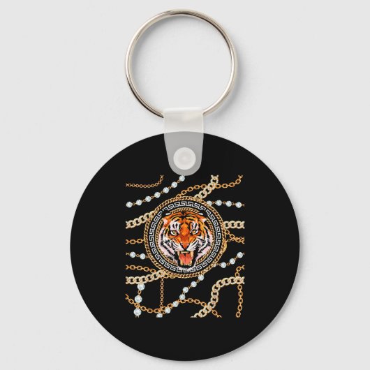 Porte-clés Rich Wild Tiger With Printed Gold Chains & Dia (Recto)