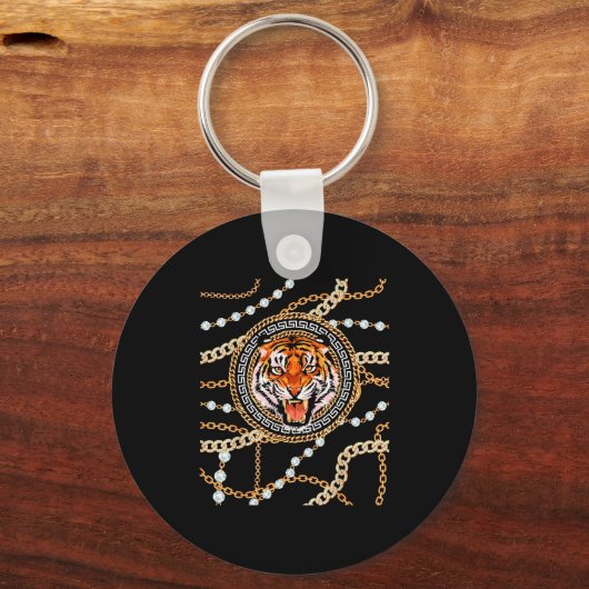 Porte-clés Rich Wild Tiger With Printed Gold Chains & Dia (Recto)