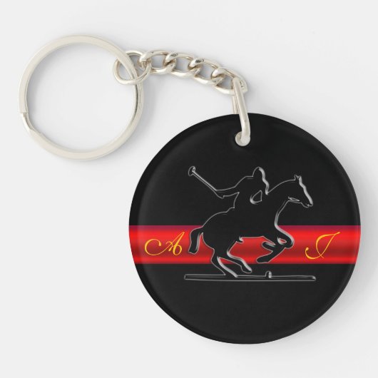 Porte-clés Rider Polo Noir, Monogramme, bande chromée rouge (Devant)