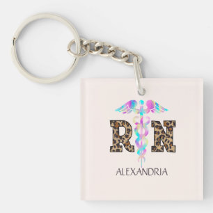 Porte-clés "RN" en Empreinte de léopard - Logo Médicale color