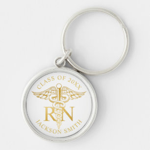 Porte-clés RN Nurse faux gold caduceus Custom Color