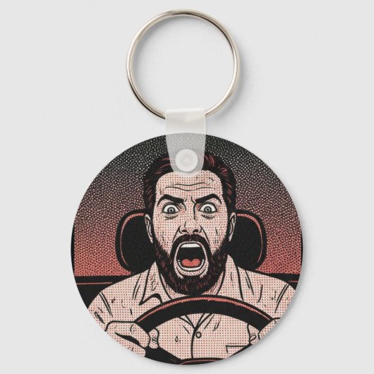 Porte-clés Road Rage Comic – Driver’s Fury Unleashed (Recto)