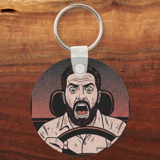 Porte-clés Road Rage Comic – Driver’s Fury Unleashed (Recto)