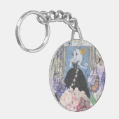 Porte-clés Robe élégante bleue pour femme, fantaisie florale  (Devant gauche)