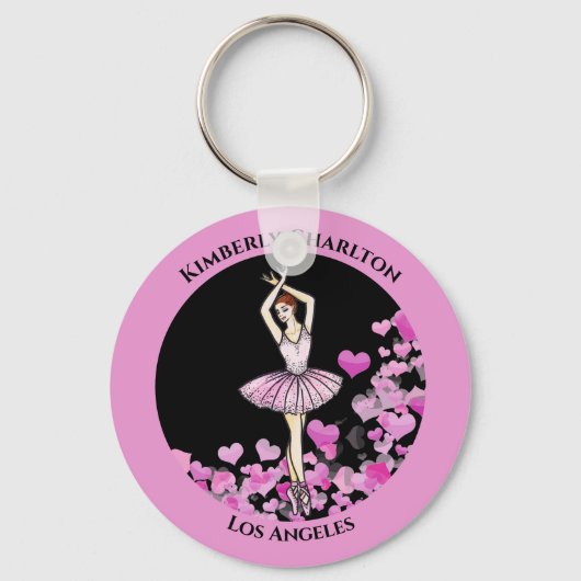 Porte-clés Robe rose Ballerina avec Coeurs Arrière - plan noi (Recto)