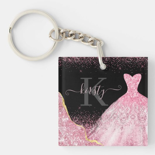 Porte-clés Robe rose clair Parties scintillant Monogramme (Devant)