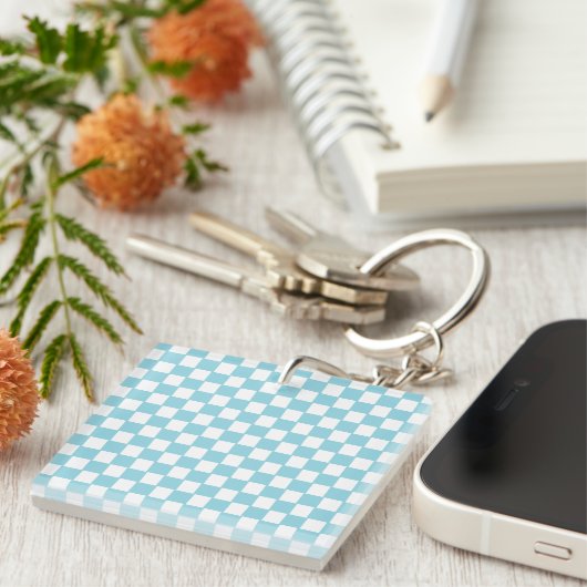 Porte-clés Robin Bleu d'oeuf avec Carré blanc Acrylique Motif (Devant Droit)