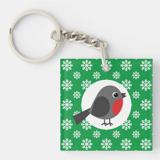 Porte-clés Robin de dessin mignon avec les flocons de neige (Devant)