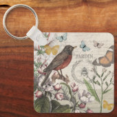 Porte-clés Robin Elegant Bird Butterfly French Art (Recto)
