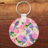 Porte-clés Robin et fleurs, motif aquarelle (Recto)