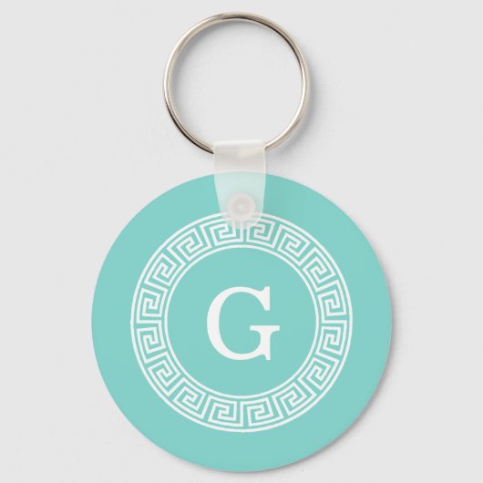 Porte-clés Robin Oeuf Wht Grille Grecque Cadre Rnd Initial Mo (Recto)