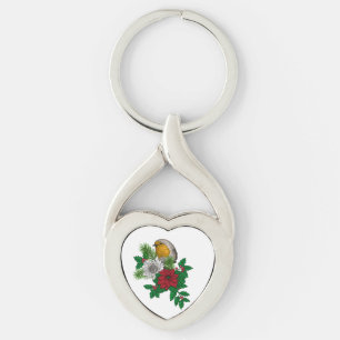 Porte-clés Robin rouge sur décoration de Noël