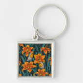 Porte-clés Robins et fleurs de lys, orange et bleu (Devant)