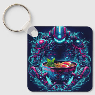 Porte-clés Robot Cyberpunk Futuriste Neon Nourriture Ramen