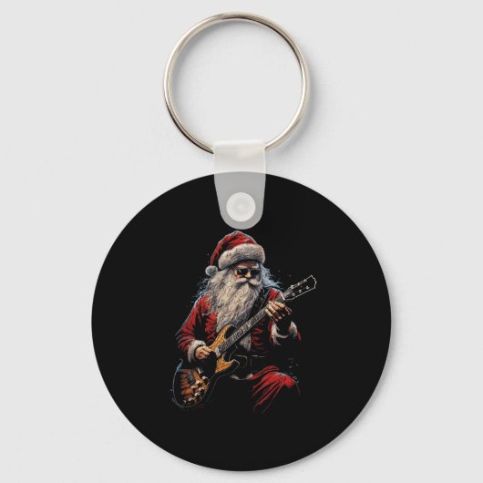 Porte-clés Rock Guitar Santa Claus Playing Guitar - Funny Chr (Recto)
