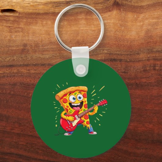 Porte-clés **Rock ’n’ Roll Pizza – Funny Guitar-Playing Slice (Recto)