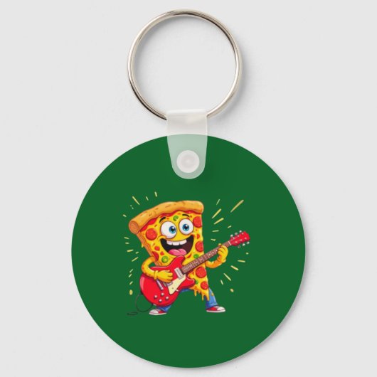 Porte-clés **Rock ’n’ Roll Pizza – Funny Guitar-Playing Slice (Verso)